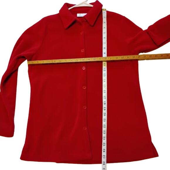 🎄Denim & Co 2 Fleece Button Up Shirt S Red White Cozy Top Shacket Bundle ❤️🤍 - Picture 14 of 16